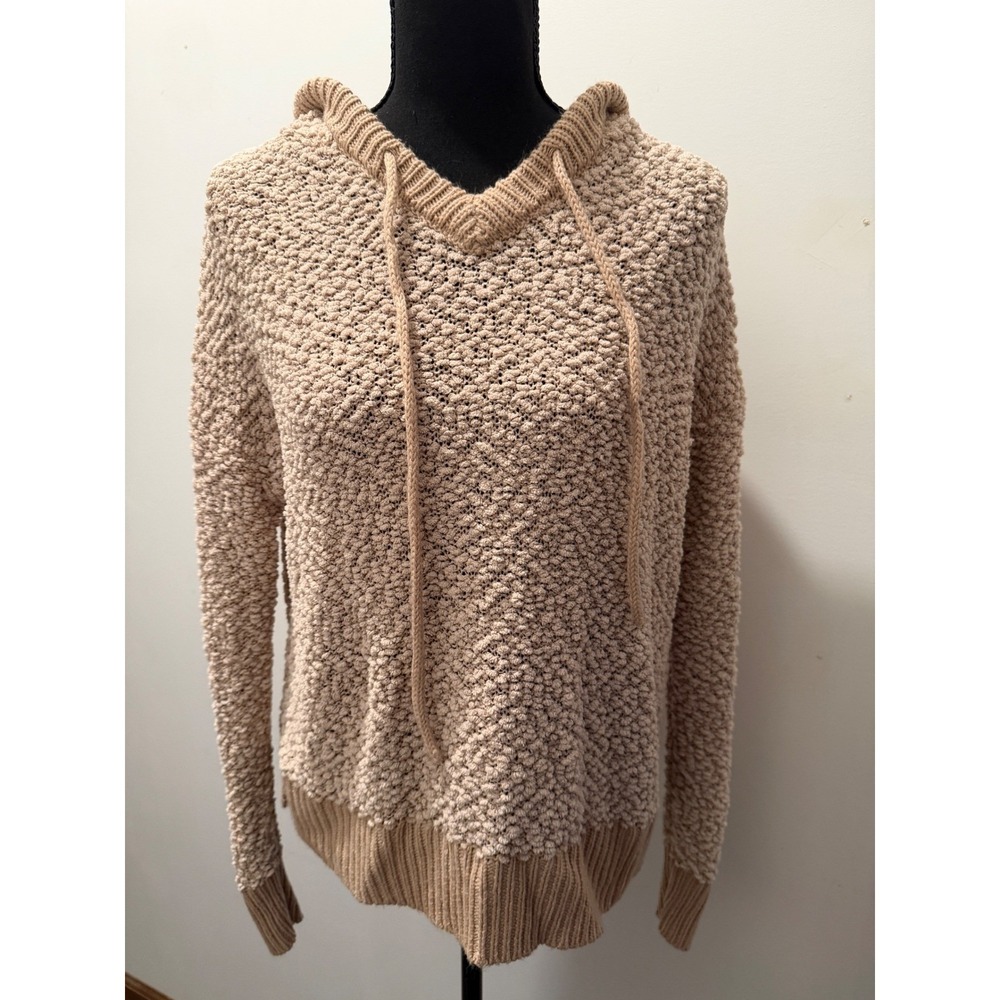 Knox Rose Women Tan Popcorn Knit Pullover Hoodie Sweater Beige Size M - Picture 3 of 5